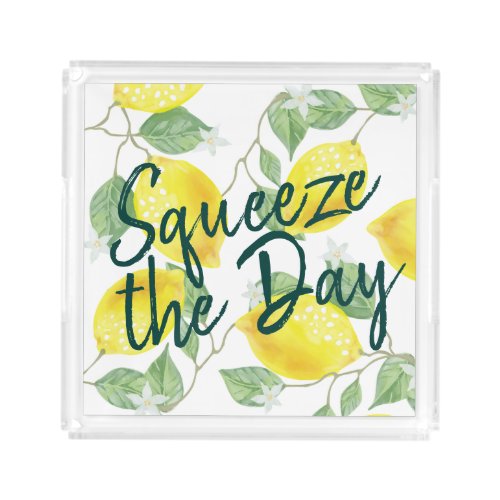 Watercolor Lemons Squeeze the Day Acrylic Tray