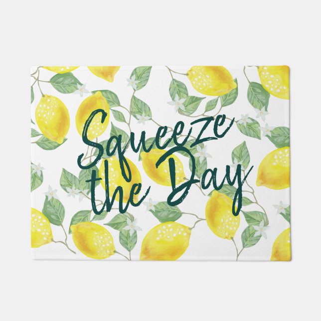 Watercolor Lemons Squeeze the Day Doormat (Front)