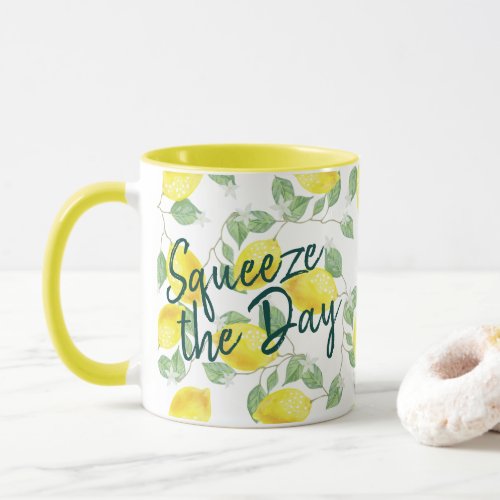 Watercolor Lemons Squeeze the Day Mug
