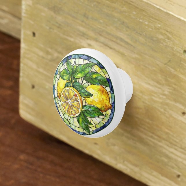 Watercolor Lemons Stained Glass Yellow Green Blue Ceramic Knob (Creator Uploaded)