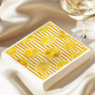 Watercolor Lemons & Stripes Napkins