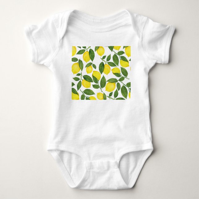 Watercolor Lemons: Summer Fruit Pattern Baby Bodysuit (Front)