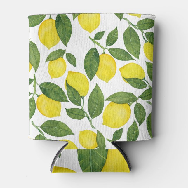 Watercolor Lemons: Summer Fruit Pattern Can Cooler (Front)