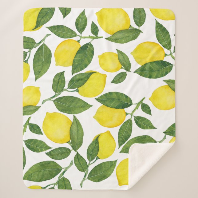 Watercolor Lemons: Summer Fruit Pattern Sherpa Blanket (Front)