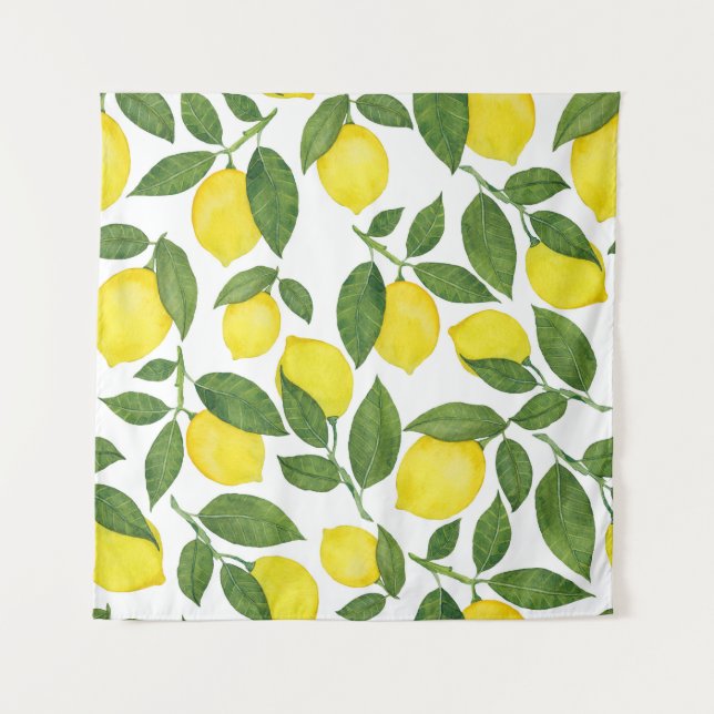 Watercolor Lemons: Summer Fruit Pattern Tapestry (Front)