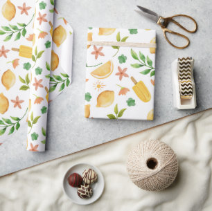 Watercolor Lemons & Summer Popsicles Wrapping Paper