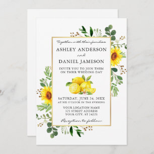 Watercolor Lemons Sunflowers Photo Wedding Invitation