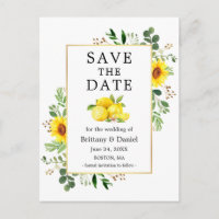 Watercolor Lemons Sunflowers Save The Date