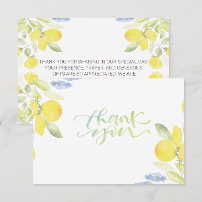 Watercolor Lemons Thank You Card (Front/Back)