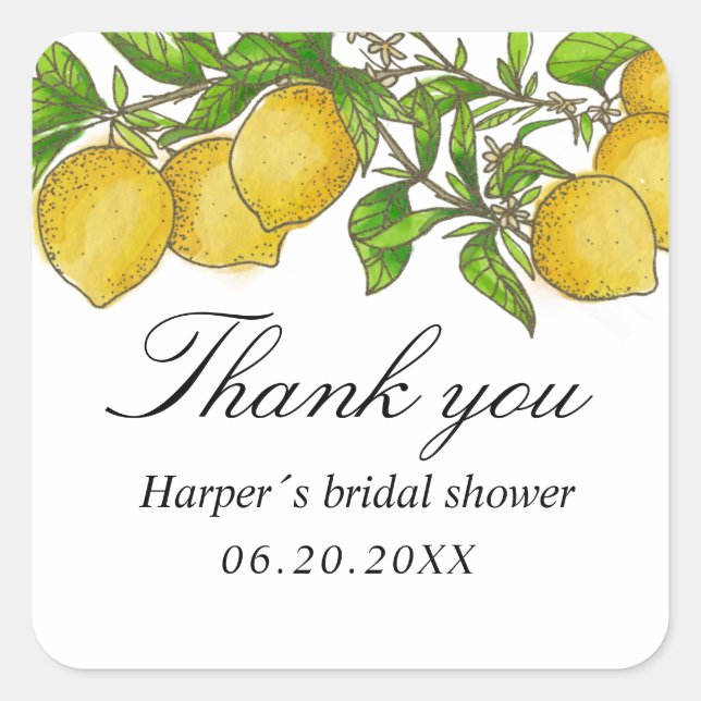 Watercolor lemons thank you favor sticker (Front)