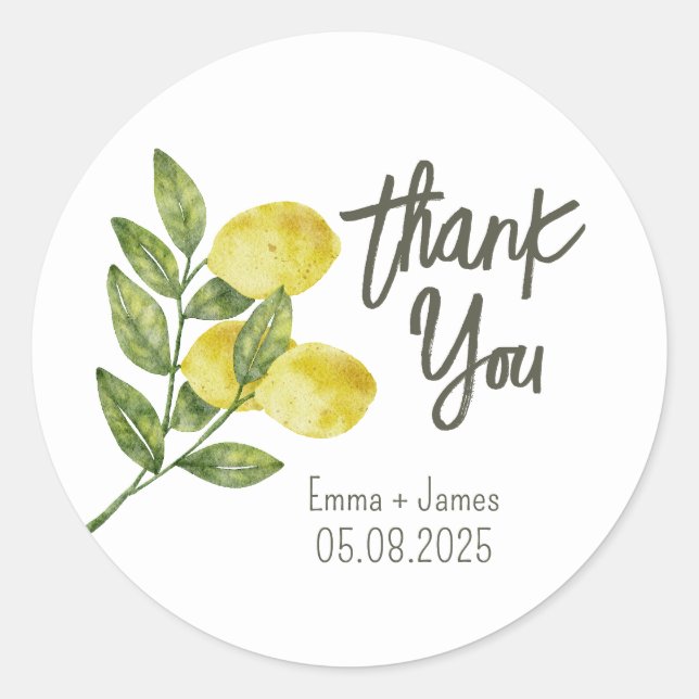 Watercolor Lemons Thank You Sticker (Front)