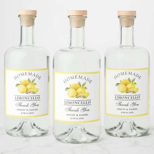Watercolor Lemons Thanks Limoncello Bottle Labels
