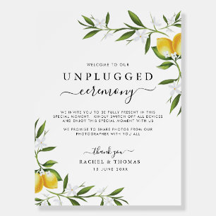 Watercolor lemons unplugged ceremony sign