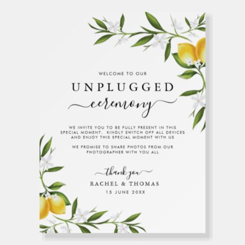 Watercolor lemons unplugged ceremony sign