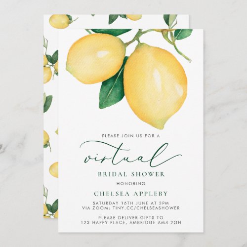 Watercolor Lemons Virtual Bridal Shower Invitation