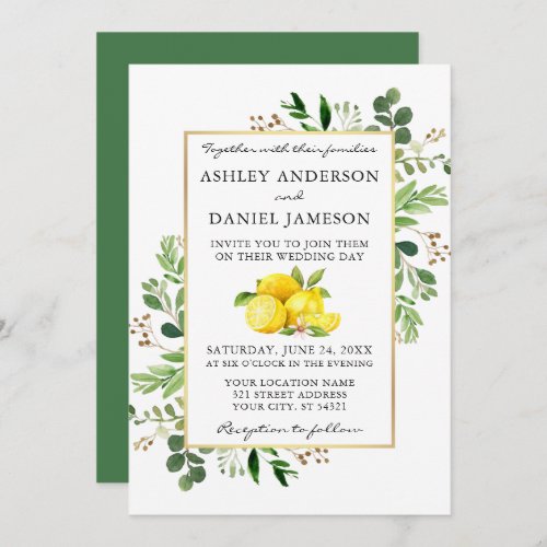 Watercolor Lemons Wedding Botanical Greenery Invitation