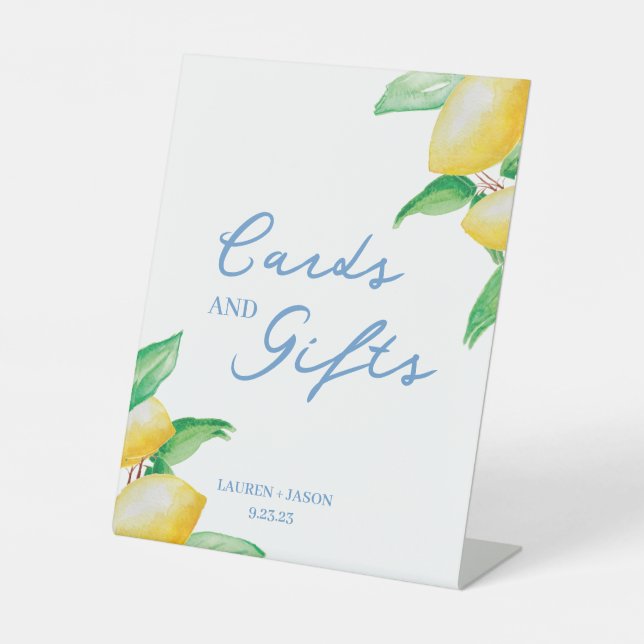 Watercolor Lemons Wedding Cards & Gifts Pedestal Sign (Front)