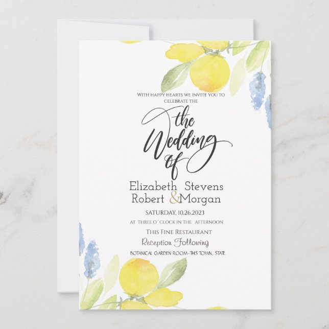 Watercolor Lemons Wedding Invitation (Front)