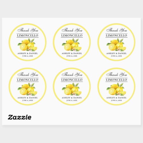 Watercolor Lemons Wedding Limoncello Classic Round Sticker