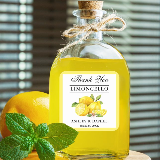 Watercolor Lemons Wedding Limoncello Square Sticker (Customize to change text size or text style.)