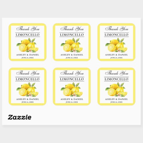 Watercolor Lemons Wedding Limoncello Square Sticker