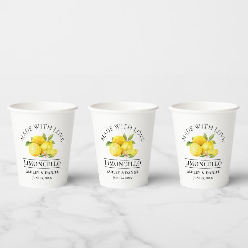 Watercolor Lemons Wedding Love Limoncello Paper Cups