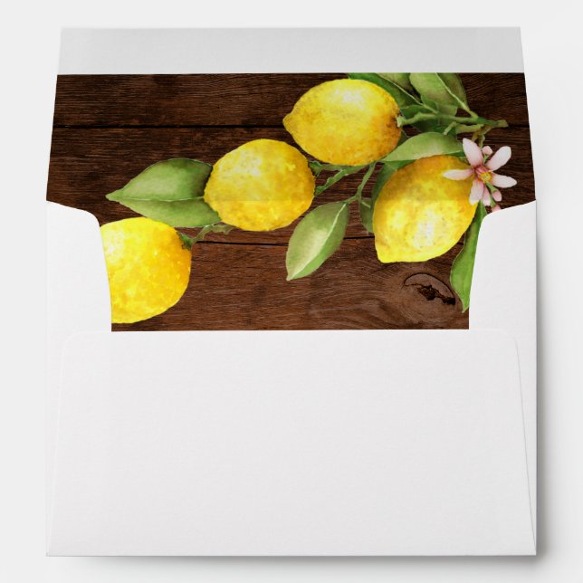 Watercolor Lemons Wedding Suite Rustic Wood Envelope (Back (Bottom))