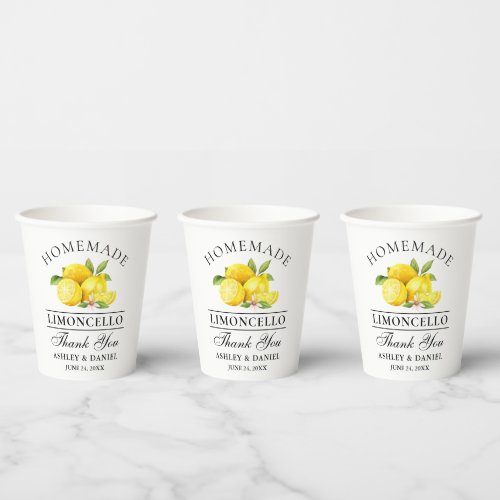 Watercolor Lemons Wedding Thank You Limoncello Paper Cups