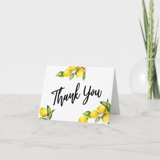 Watercolor Lemons Wedding Thank You Typography Card (Front)