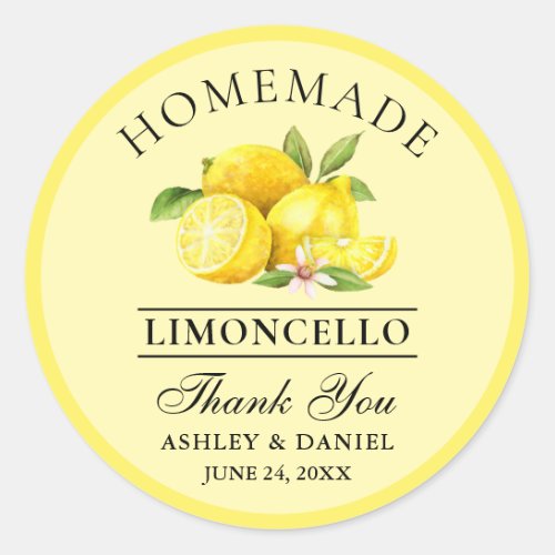 Watercolor Lemons Wedding Thanks Limoncello Yellow Classic Round Sticker