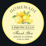 Watercolor Lemons Wedding Thanks Limoncello Yellow Classic Round Sticker<br><div class="desc">Elegant Watercolor Lemons Homemade Limoncello Wedding Thank You Stickers</div>