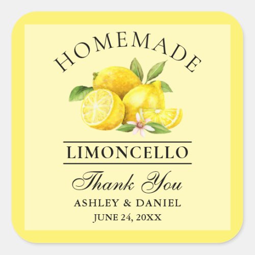 Watercolor Lemons Wedding Thanks Limoncello Yellow Square Sticker