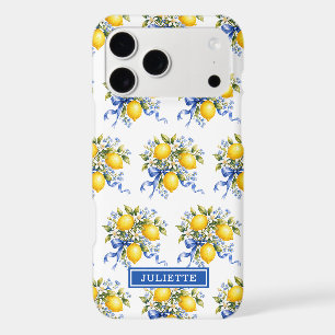 Watercolor Lemons With Blue Flowers Monogrammed iPhone 17 Pro Max Case