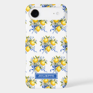 Watercolor Lemons With Blue Flowers Monogrammed iPhone 17 Air Case