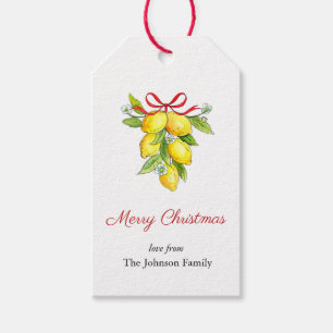 Watercolor Lemons with bow Merry Christmas Gift Tags