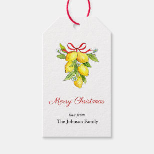 Watercolor Lemons with bow Merry rChristmas Gift Tags