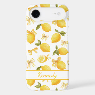 Watercolor Lemons With Coquette Bows Monogrammed iPhone 17 Air Case