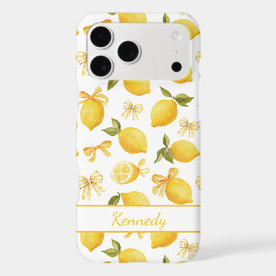 Watercolor Lemons With Coquette Bows Monogrammed iPhone 17 Pro Max Case