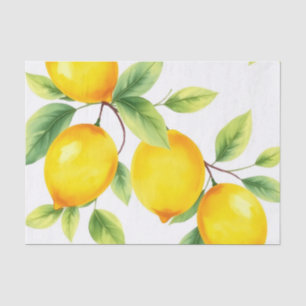 Watercolor Lemons with Green Leaves Tissue Paper