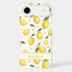 Watercolor Lemons With Hearts Monogrammed iPhone 17 Air Case