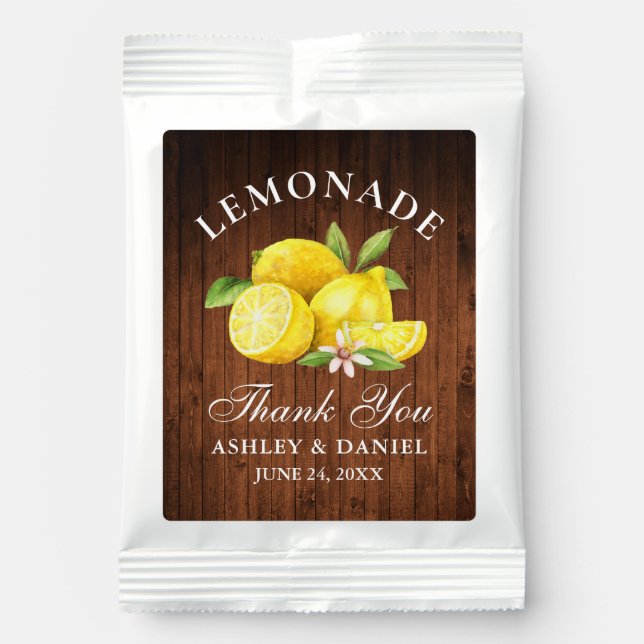 Watercolor Lemons Wood Wedding Favor Lemonade Drink Mix (Front)