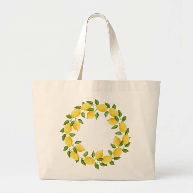 Watercolor lemons wreath large tote bag (Front)