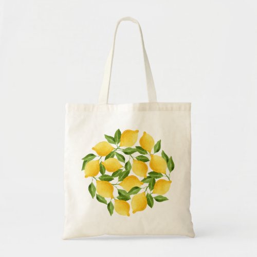 Watercolor lemons wreath tote bag