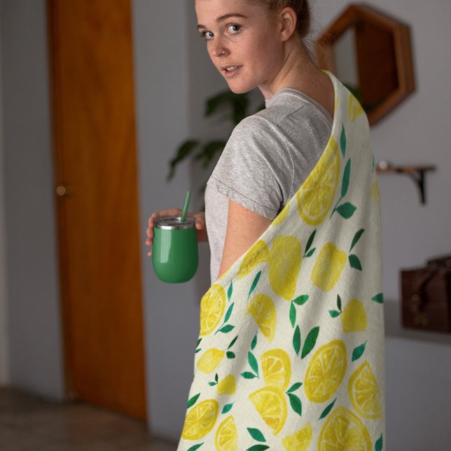 Watercolor lemons - yelllow and green fleece blanket (Creator Uploaded)