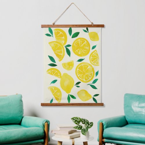 Watercolor lemons _ yelllow and green hanging tapestry