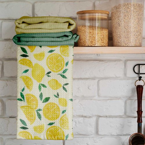 Watercolor lemons _ yelllow and green kitchen towel