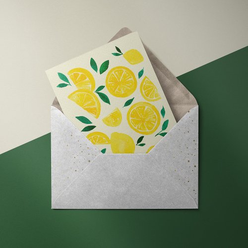 Watercolor lemons _ yelllow and green postcard