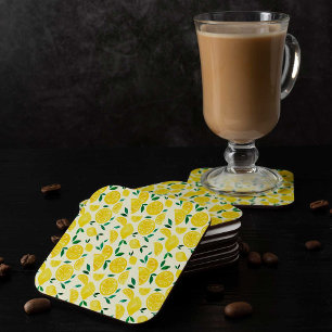 Watercolor lemons - yelllow and green square paper coaster