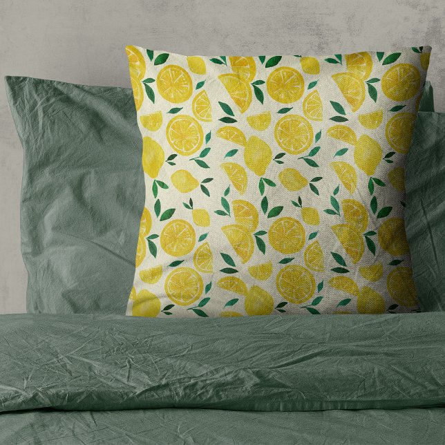Watercolor lemons - yelllow and green throw pillow (Creator Uploaded)