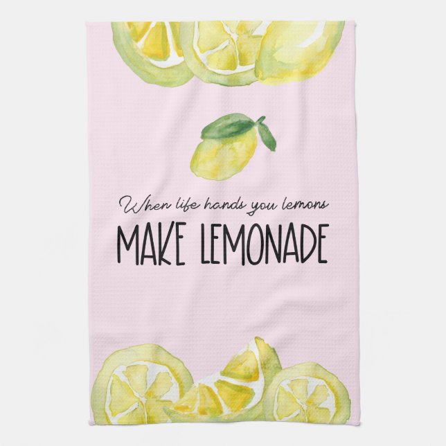 Watercolor Lemons Yellow and Pink Kitchen Towel (Vertical)